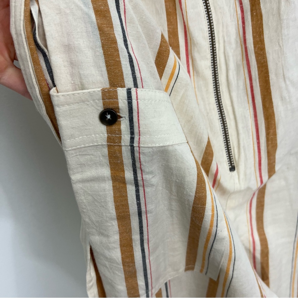 Billabong Striped Linen Jumpsuit in White and Tan - Picture 7 of 11